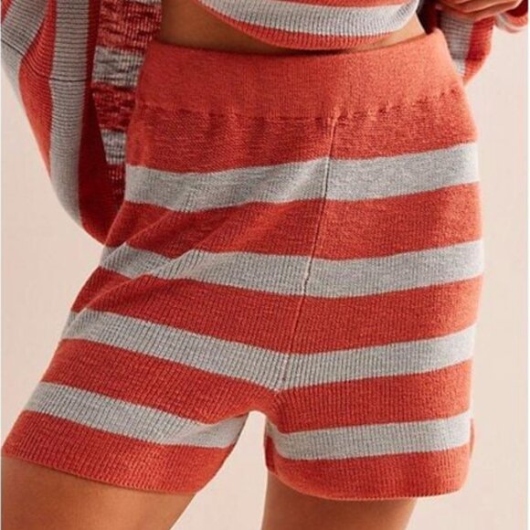 Free People Shorts malibu sweater striped knit womens Orange Blue (medium) beach - Picture 1 of 8